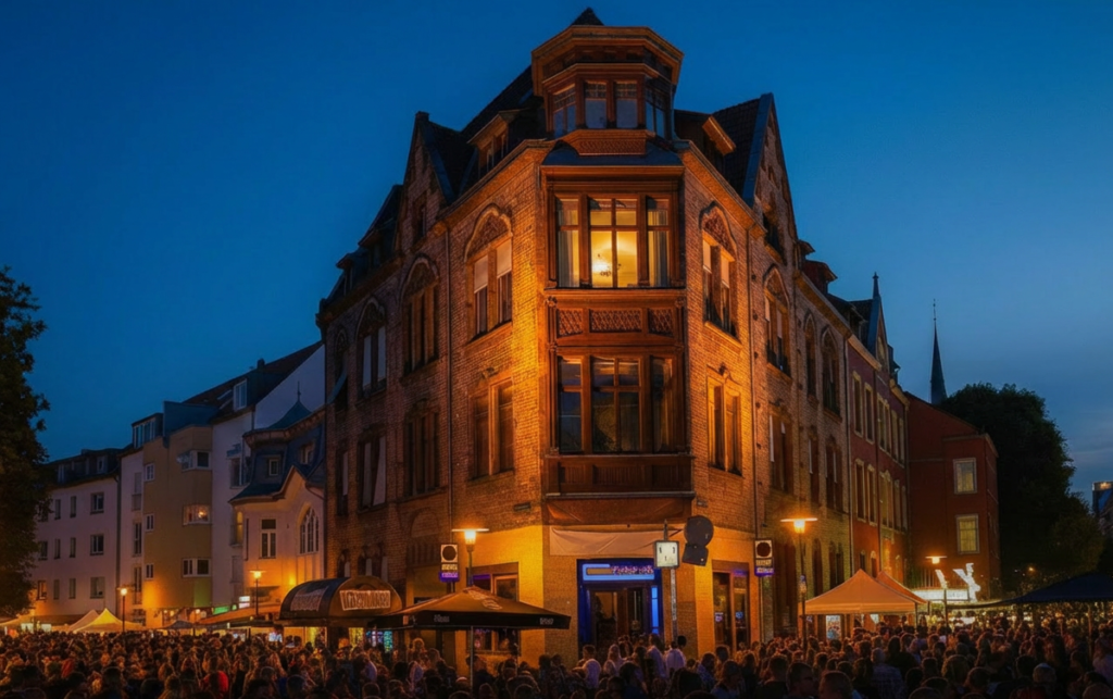 Nauwieser Viertel in Saarbrücken bei Nacht – Szeneviertel für Studierende mit Bars, Kneipen und Cafés