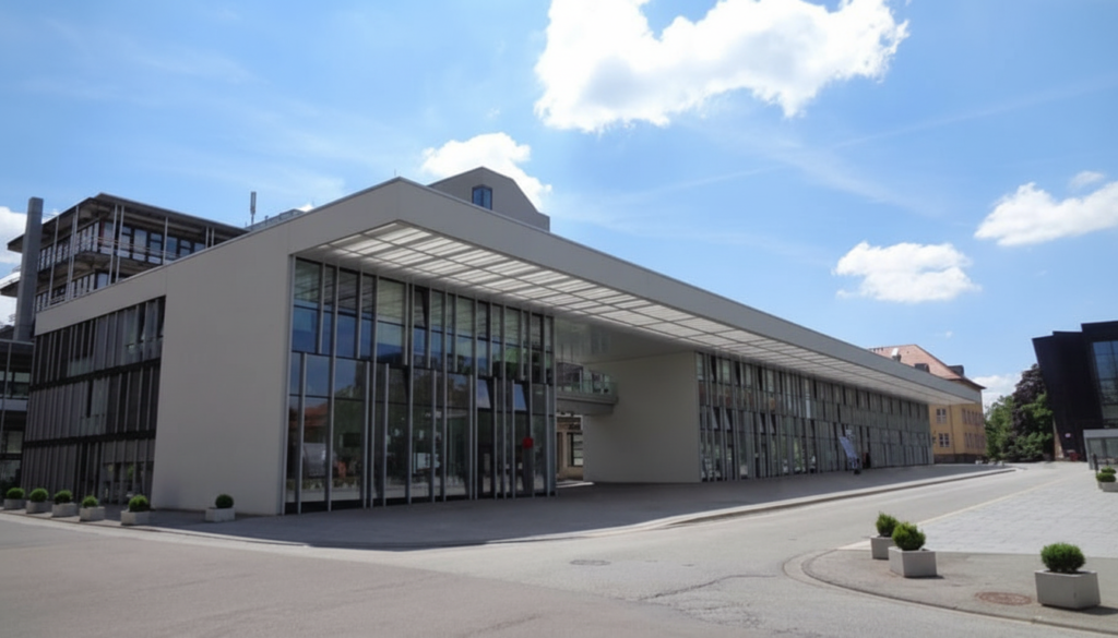 Universität des Saarlandes Saarbrücken mit Blick auf das Hauptgebäude.