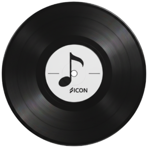 Ein Vinylplatten Icon mit deiner Musiknote in der Mitte.