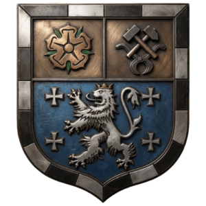 Das Wappen von Saarbrücken mit einer metalfarbenen Optik